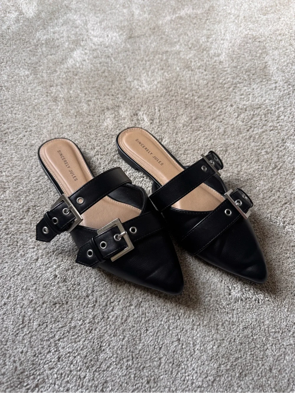 Sincerely Jules black buckle slides 9